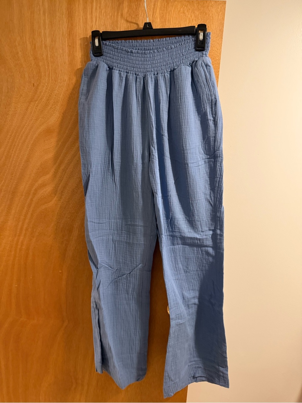 Woman’s Relaxed Blue Cotton-Blend Pants